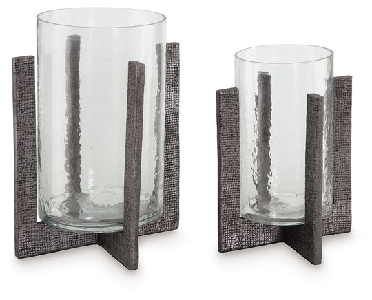 Garekton - Candle Holder Set (Set of 2) - Clear / Pewter Finish