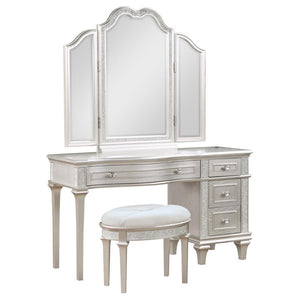 Evangeline - 3 Piece Vanity Table Set With Tri-Fold Mirror And Stool - Silver Oak