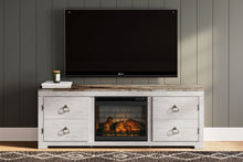 Willowton - Whitewash - 72" TV Stand With Faux Firebrick Fireplace Insert