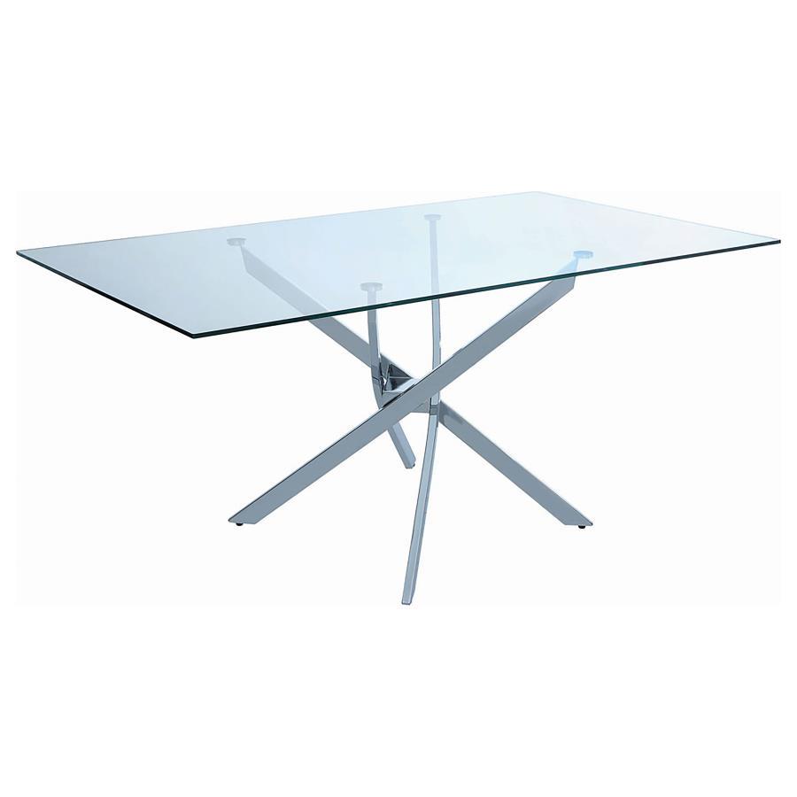 Carmelo - X-Shaped Dining Table - Chrome And Clear