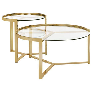 Delia - 2-Piece Round Nesting Table - Clear and Gold