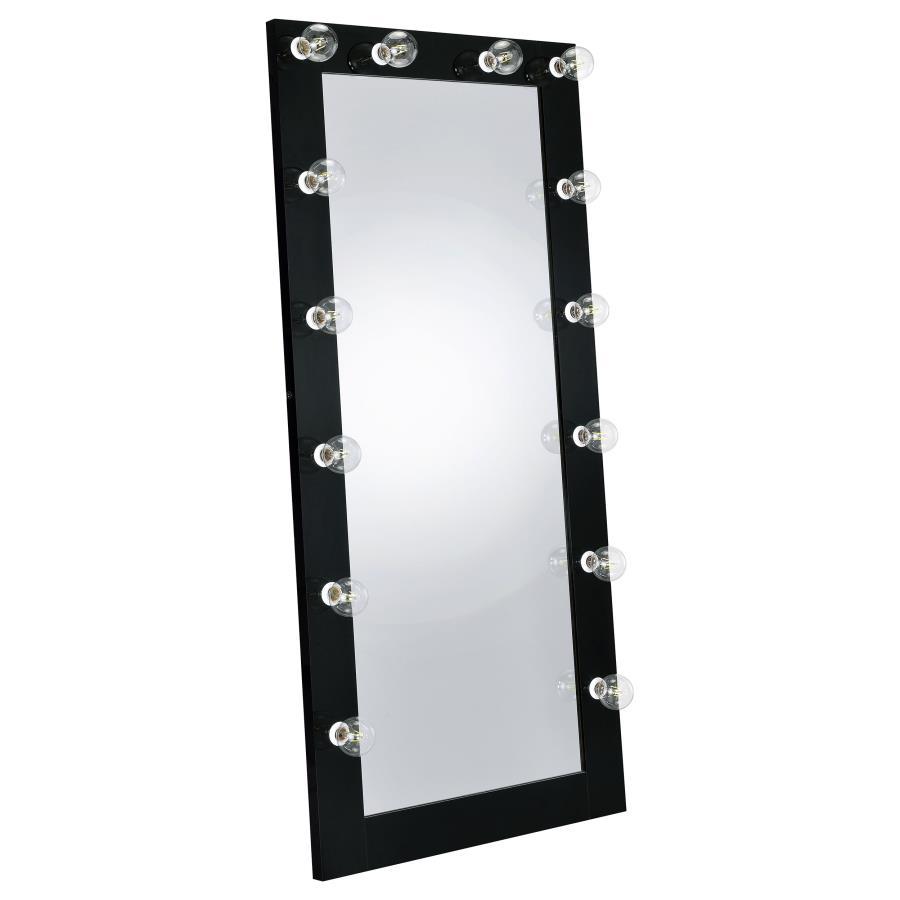 Zayan - Full Length Floor Mirror With Lighting - Black High Gloss