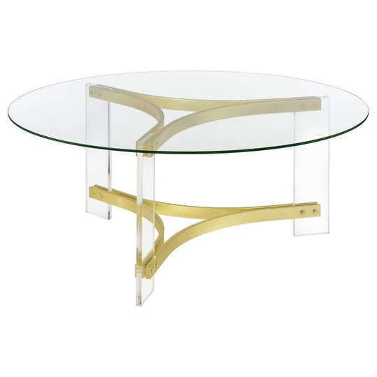 Janessa - Round Glass Top Acrylic Leg Coffee Table - Matte Brass