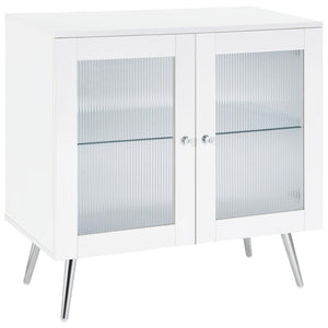 Nieta - 2-tier Accent Cabinet With Glass Shelf - White High Gloss And Chrome