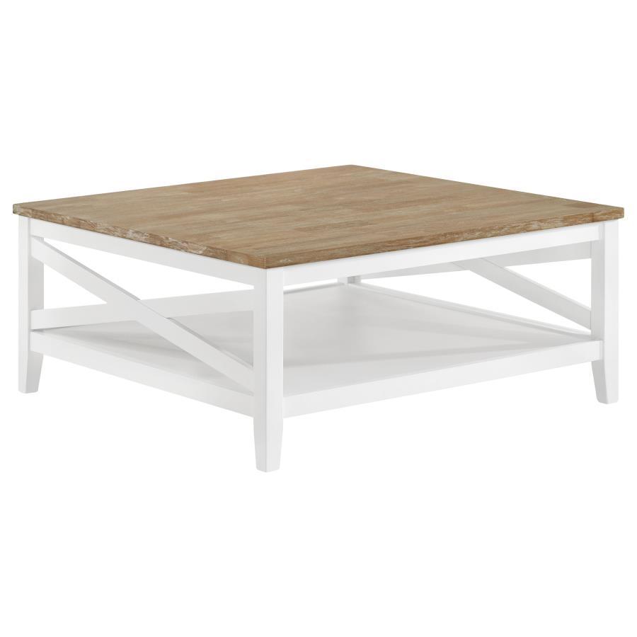 Maisy - Square Wooden Coffee Table With Shelf - Brown and White