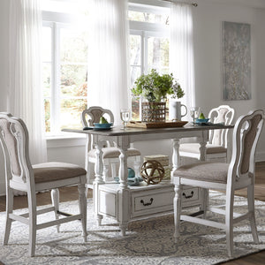 Magnolia Manor - 5 Piece Gathering Table Set - White - Upholstered Chairs