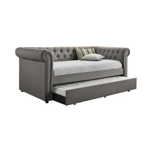 Kepner - Tufted Upholstered Day Bed With Trundle - Gray