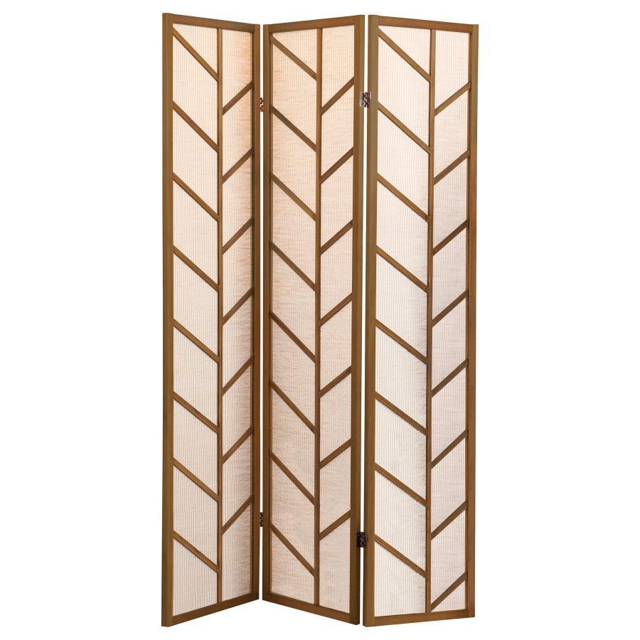 Mila - Foldable 3-Panel Screen - Walnut And Linen