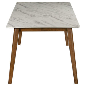 Everett - 5-Piece Faux Marble Top Dining Table - Natural Walnut And Grey