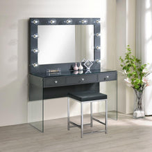 Afshan - 3-Drawer Vanity Desk With Lighting Mirror - Gray High Gloss
