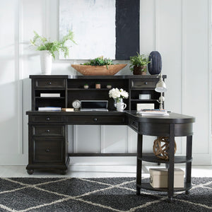 Harvest Home - L Shaped Desk Set - Black - With Hutch