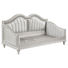 Evangeline - Upholstered Twin Daybed With Faux Diamond Trim - Silver and Ivory