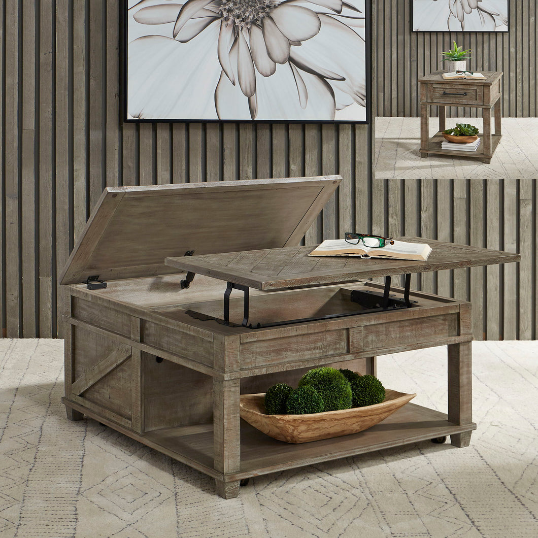 Parkland Falls - 3 Piece Table Set (1-Lift Top Cocktail Table 2-End Tables) - Light Brown