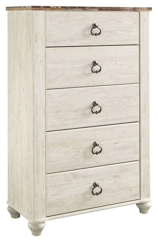 Willowton - Five Drawer Chest - Brown / Beige / White