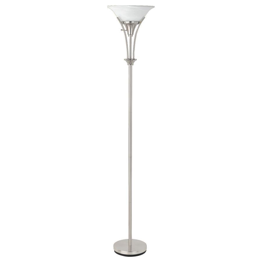 Archie - Floor Lamp With Frosted Ribbed Shade - Brushed Steel