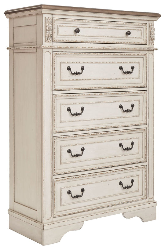 Realyn - Five Drawer Chest - White / Brown / Beige